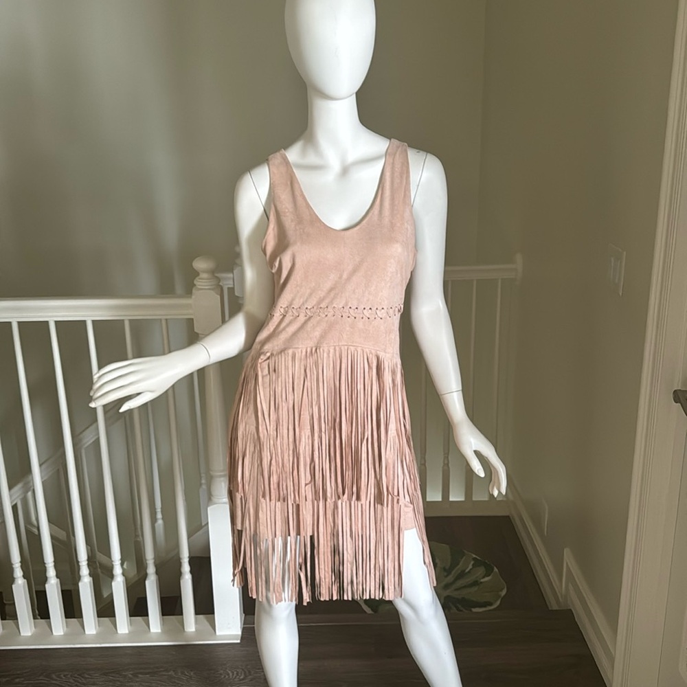 Bohemian Tan Faux Suede Party Dress Sleeveless Size 6